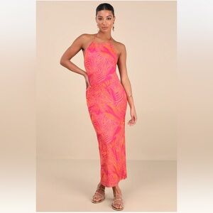 Lulu's Pink and Orange Patterned Maxi Dress